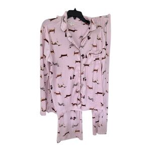 Laura Ashley Pink Velour Dachshund Terrier Dalmatian Beagle Dog Pajama Set M